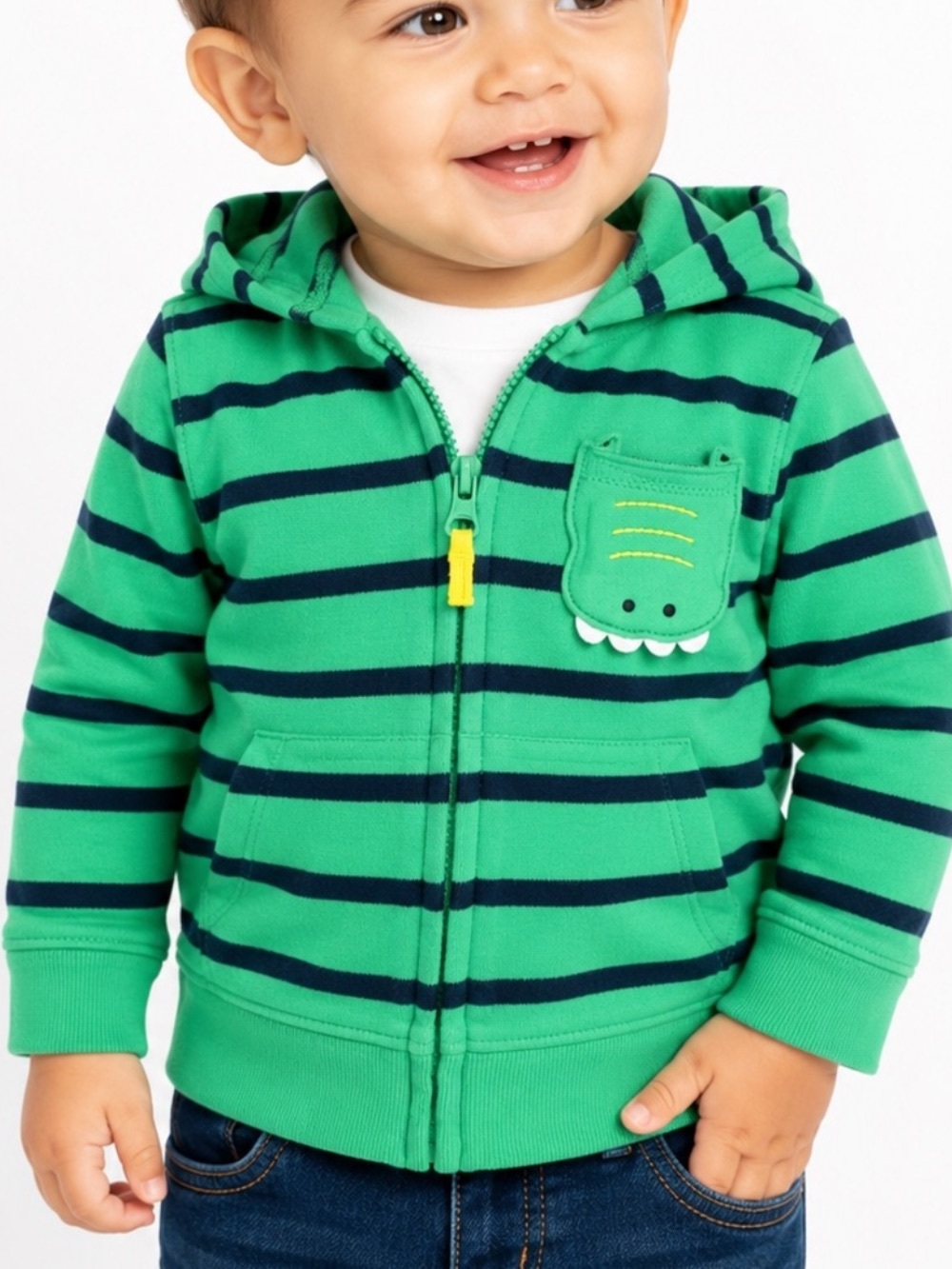 Carter’s Just One You Green Striped Crocodile Hoodie 18M Zip Jacket